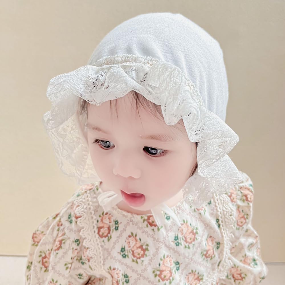 Baby Girl Toddlers Breathable Lacy Bonnet Eyelet Cotton Adjustable Sun Protection Hat - Image 5