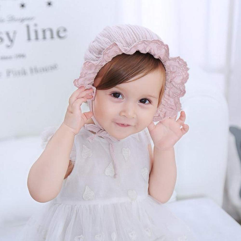 Baby Girl Toddlers Breathable Lacy Bonnet Eyelet Cotton Adjustable Sun Protection Hat - Image 3