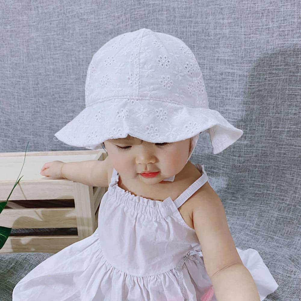 Baby Girl Toddlers Breathable Lacy Bonnet Eyelet Cotton Adjustable Sun Protection Hat - Image 3