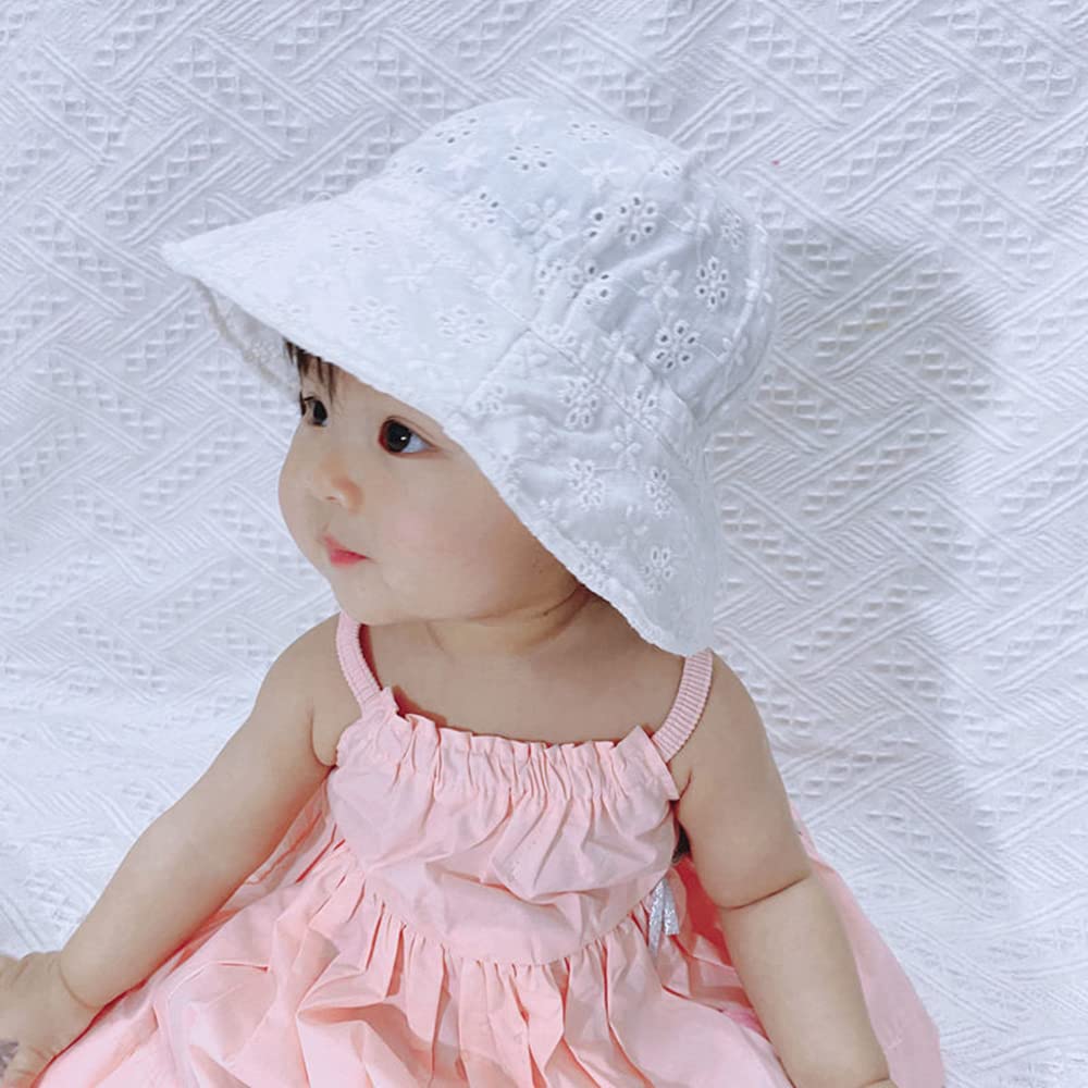 Baby Girl Toddlers Breathable Lacy Bonnet Eyelet Cotton Adjustable Sun Protection Hat - Image 4