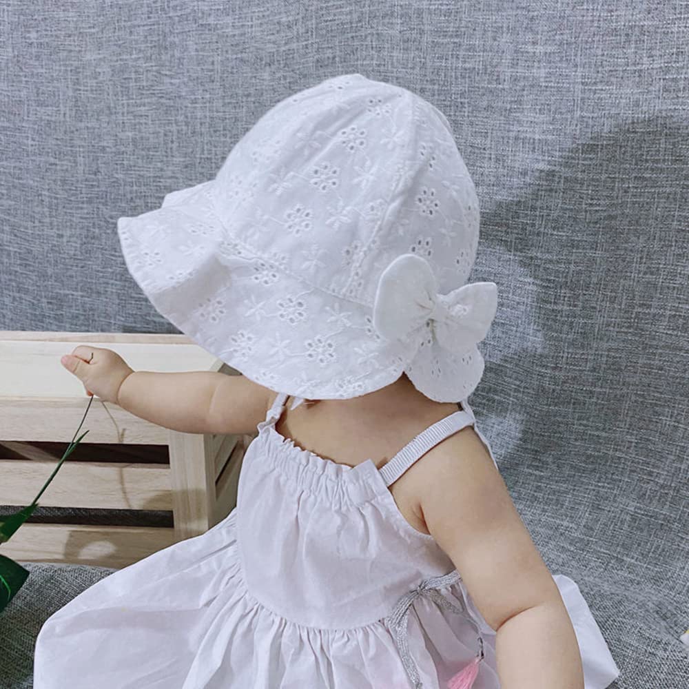 Baby Girl Toddlers Breathable Lacy Bonnet Eyelet Cotton Adjustable Sun Protection Hat - Image 5