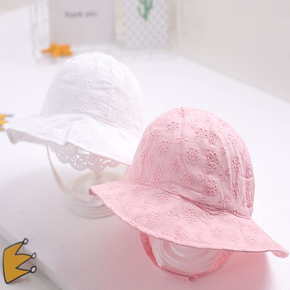 Baby Girl Toddlers Breathable Lacy Bonnet Eyelet Cotton Adjustable Sun Protection Hat - Image 6
