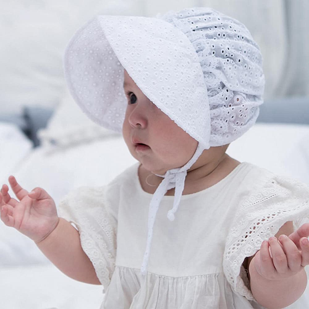 Baby Girl Toddlers Breathable Lacy Bonnet Eyelet Cotton Adjustable Sun Protection Hat - Image 3