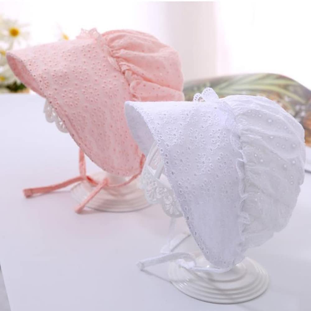 Baby Girl Toddlers Breathable Lacy Bonnet Eyelet Cotton Adjustable Sun Protection Hat - Image 4