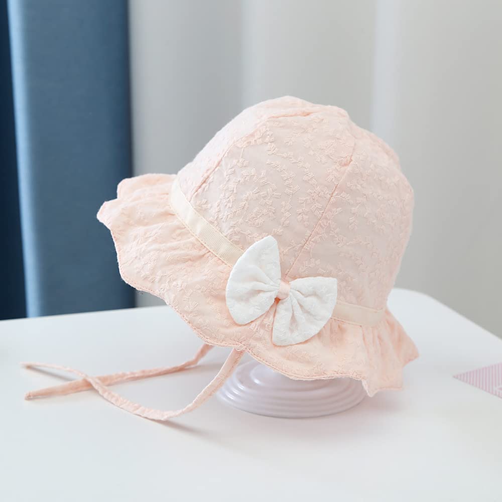 Baby Girl Toddlers Breathable Lacy Bonnet Eyelet Cotton Adjustable Sun Protection Hat - Image 4