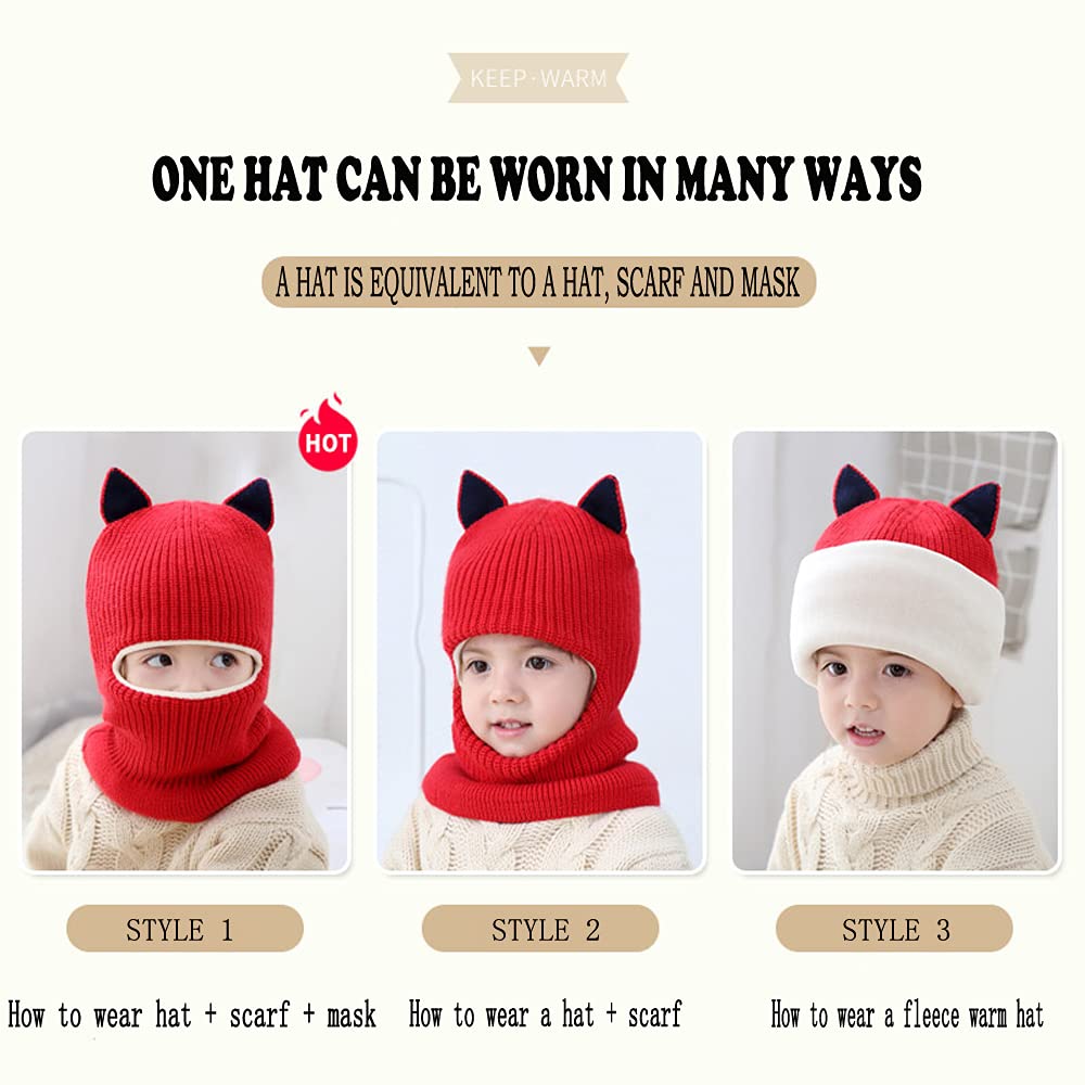 Kids Winter Plus Velvet Thickened face Protection Scarf Cute Beanie Cap Skull Caps Winter Soft Warm Knit Caps - Image 4