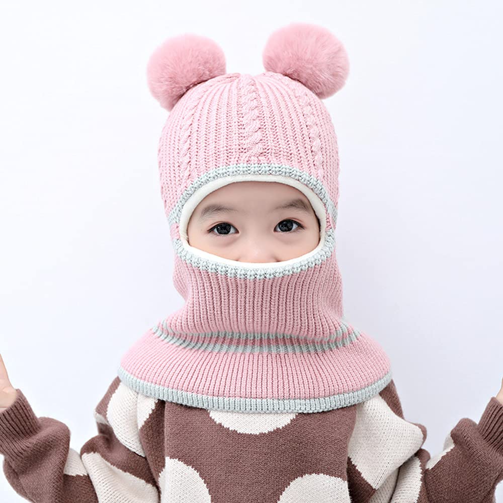 Kids Winter Plus Velvet Thickened face Protection Scarf Skull Caps Cute Beanie Cap Winter Soft Warm Knit Caps - Image 3