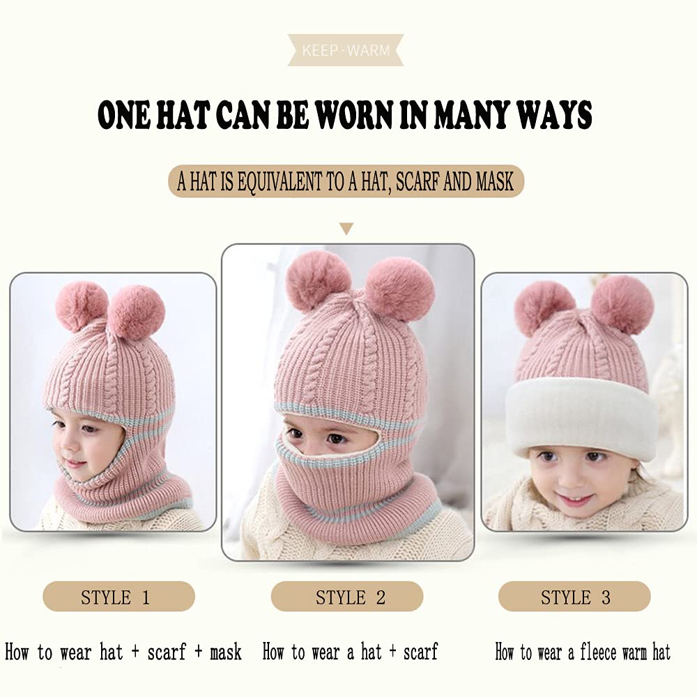 Kids Winter Plus Velvet Thickened face Protection Scarf Skull Caps Cute Beanie Cap Winter Soft Warm Knit Caps - Image 4