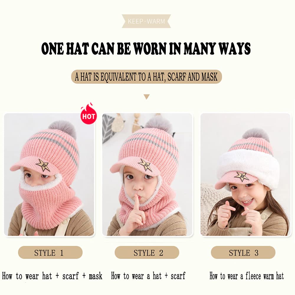 Kids Winter Plus Velvet Thickened face Protection Scarf Skull Caps Cute Beanie Cap Winter Soft Warm Knit Caps - Image 4