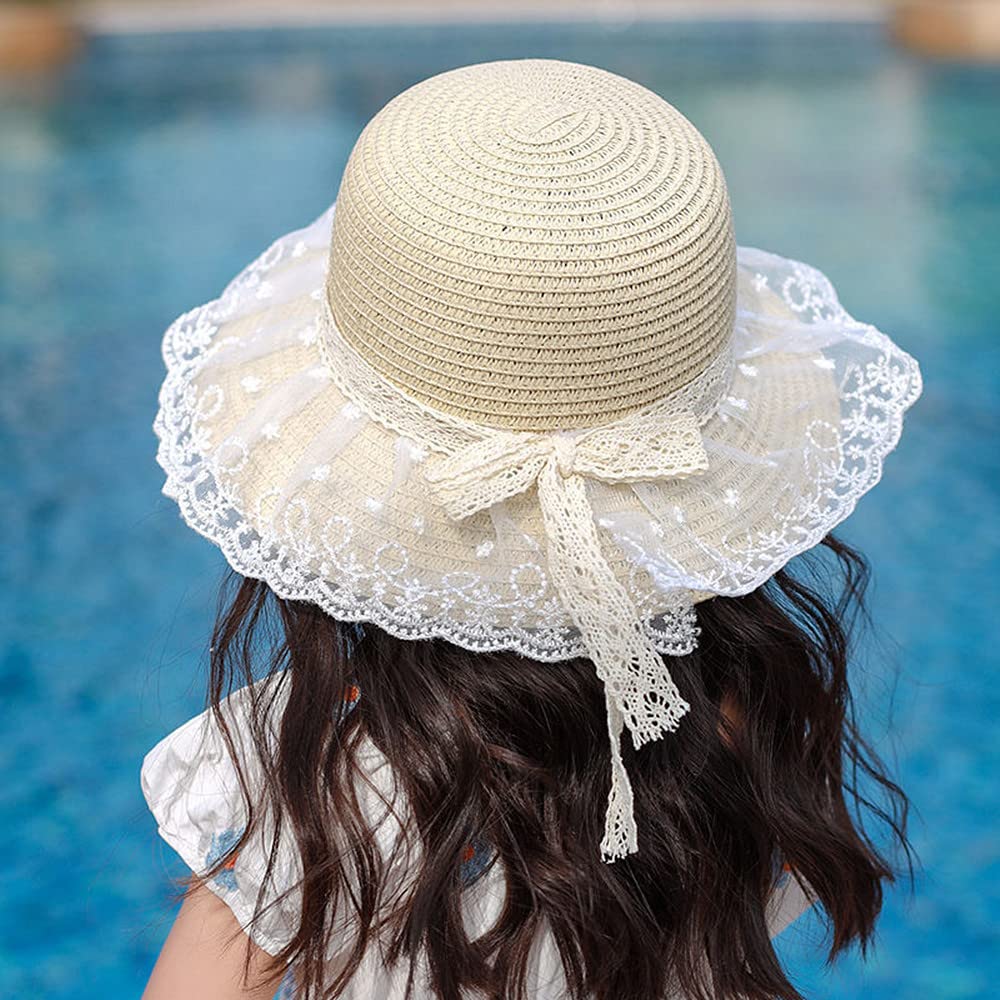 Little Girl Kids Breathable Summer Straw Hat Foldable UV Protection Bowknot Wide Brim Floppy Beach Sun Visor Hats - Image 3