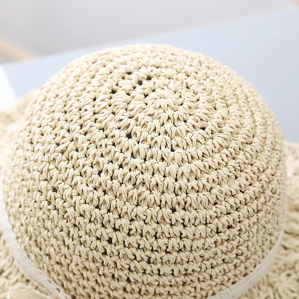 Summer Straw Hat Little Girl Kids Breathable Foldable UV Protection Bowknot Wide Brim Floppy Beach Sun Visor Hats - Image 5