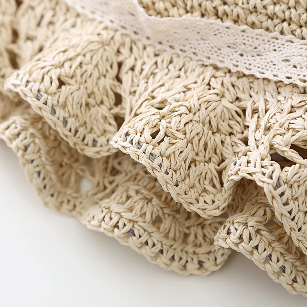 Summer Straw Hat Little Girl Kids Breathable Foldable UV Protection Bowknot Wide Brim Floppy Beach Sun Visor Hats - Image 6