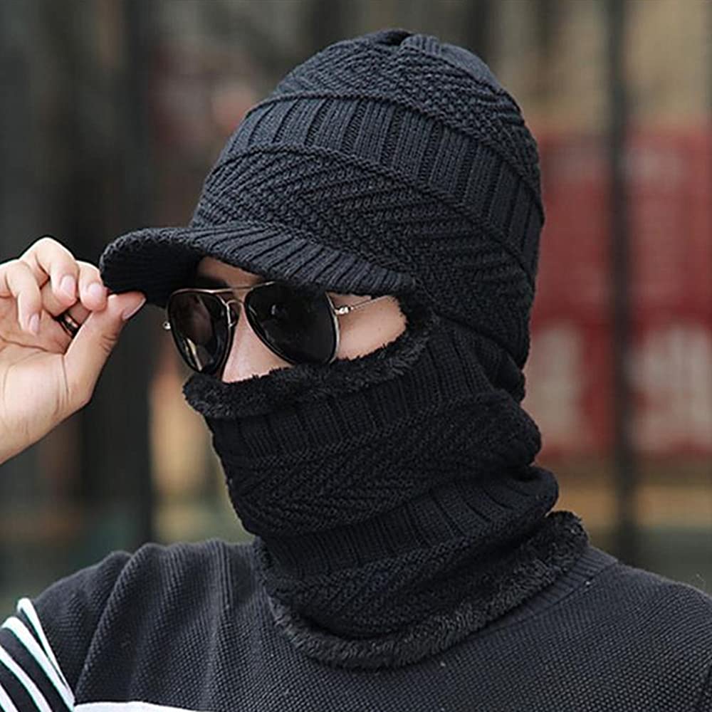 Unisex Winter Warm Elastic Soft Ear Protection Knitted Scarf face Protection hat Fleece Lined Hat one-Piece hat - Image 4