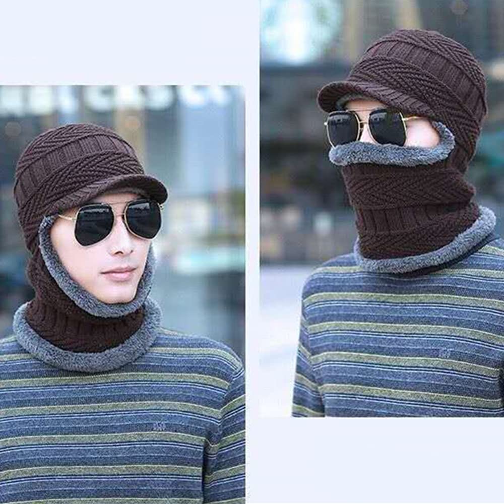 Unisex Winter Warm Elastic Soft Ear Protection Knitted Scarf face Protection hat Fleece Lined Hat one-Piece hat - Image 3
