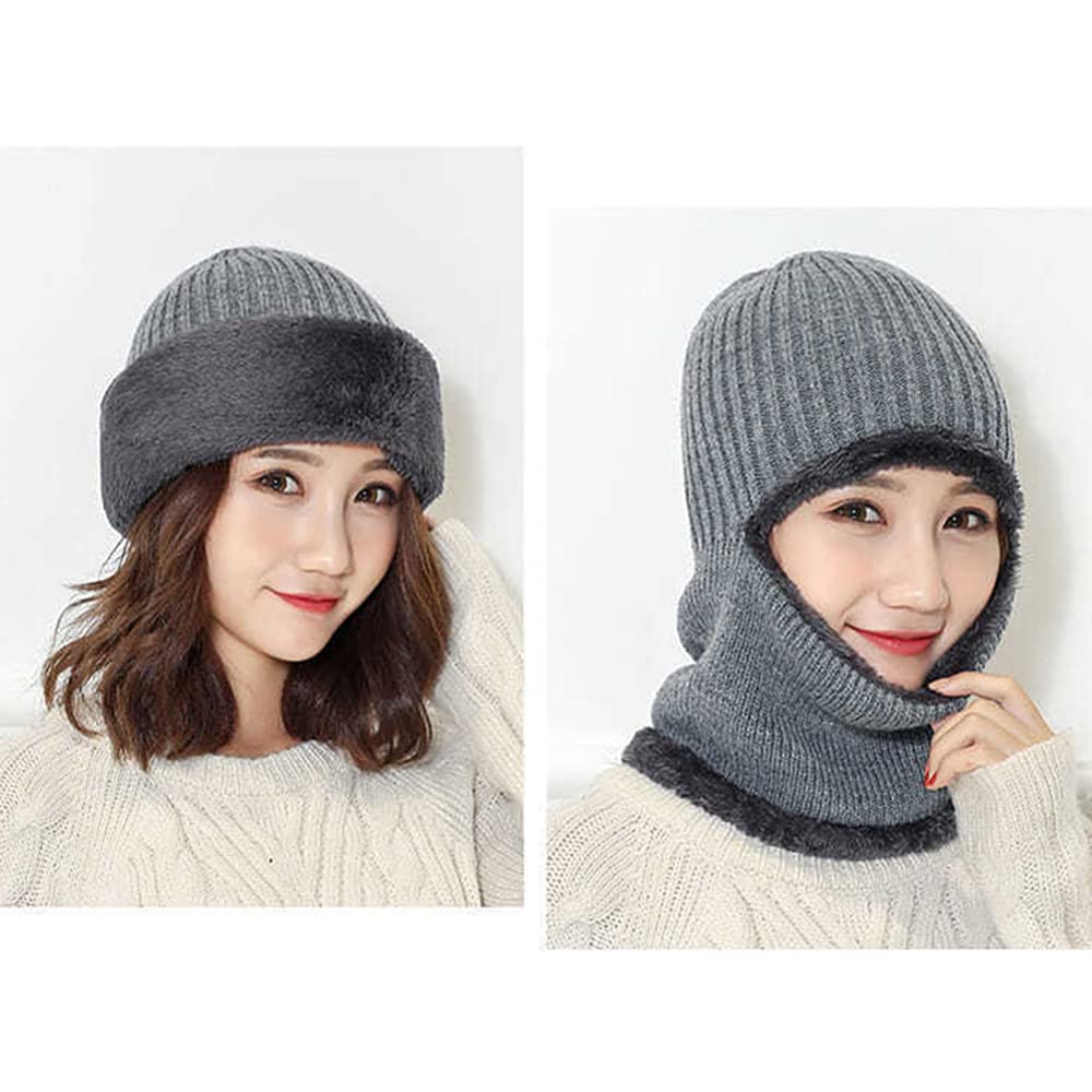 Winter Warm Elastic Soft Ear Protection Knitted Scarf hat Fleece Lined Beanie Hat for Men and Women - Image 4