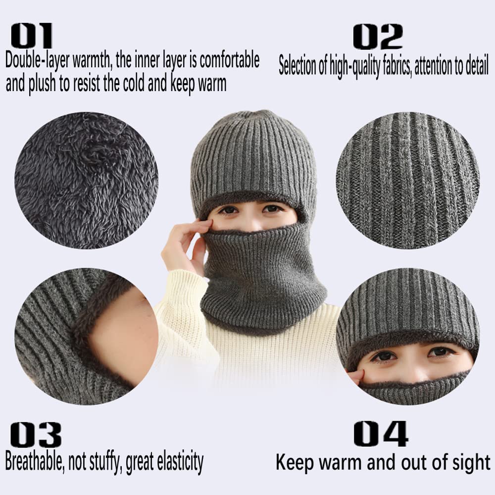 Winter Warm Elastic Soft Ear Protection Knitted Scarf hat Fleece Lined Beanie Hat for Men and Women - Image 5