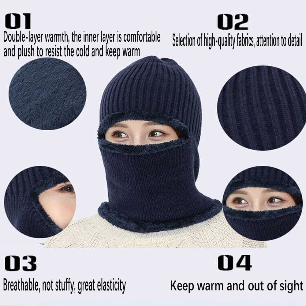 Winter Warm Elastic Soft Ear Protection Knitted Scarf hat Fleece Lined Beanie Hat for Men and Women - Image 6