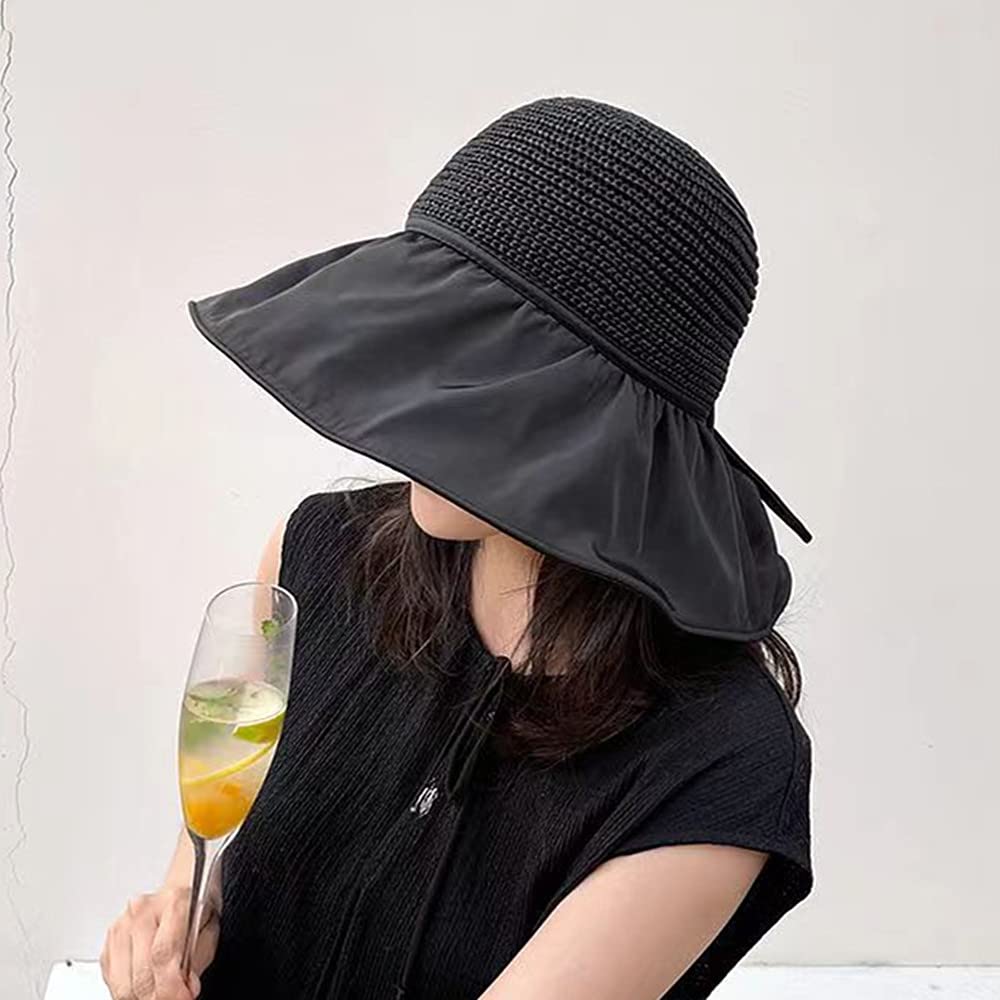 Women's UV Sun Protection Breathable Wide Brim Bowknot Bucket hat Sun Hat - Image 3