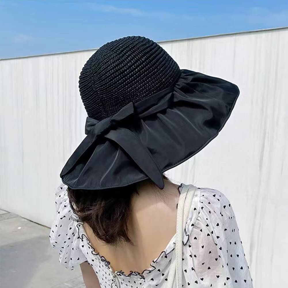 Women's UV Sun Protection Breathable Wide Brim Bowknot Bucket hat Sun Hat - Image 4