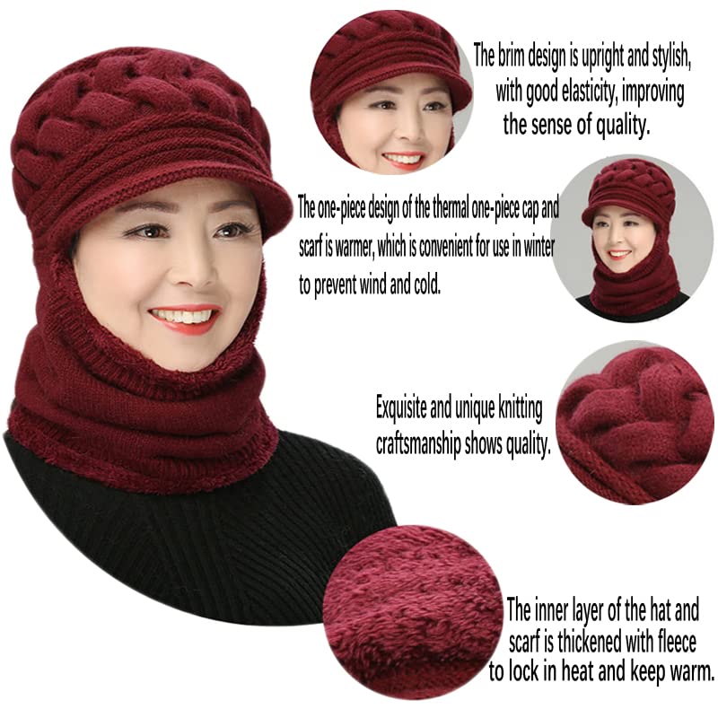Womens Winter Warm Elastic Soft Ear Protection Knitted Scarf Mask hat Fleece Lined Beanie Hat one-Piece hat - Image 3